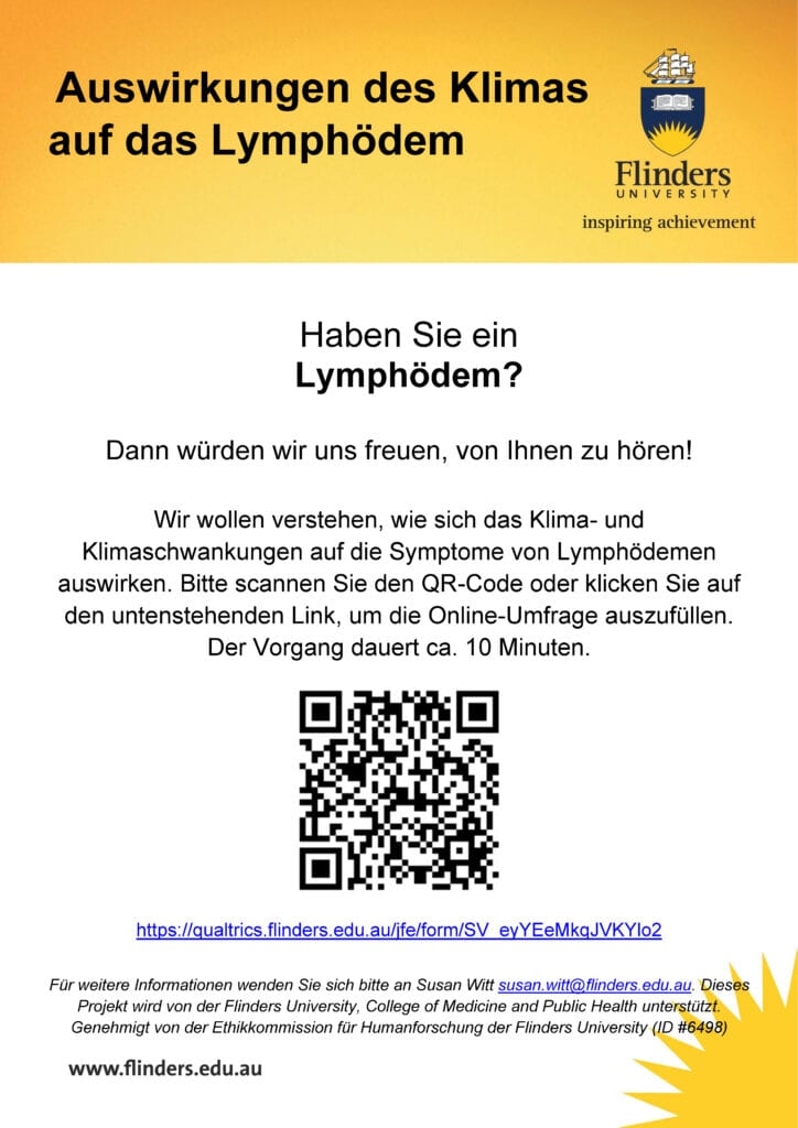 Flyer zur Lymphödem-Klimaeinfluss-Umfrage der Flinders University